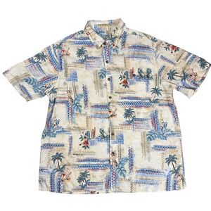 Tropical Aloha Shirt Rayon Short Sleeve Palm Tree Hula Surfboards Resortwear XL